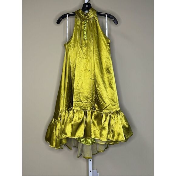 Mac Duggal NWT Green High Neck Satin Mini Dress w/Keyhole in Apple Green Size S - Picture 4 of 7